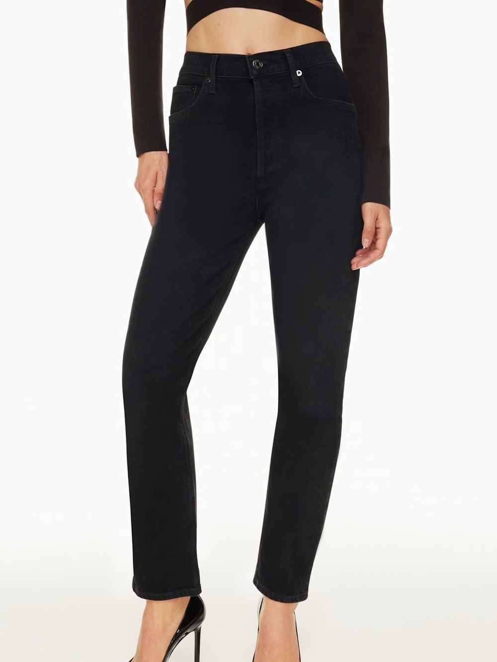 NWT Agolde Riley Long High Rise Straight Black Jean Size 25